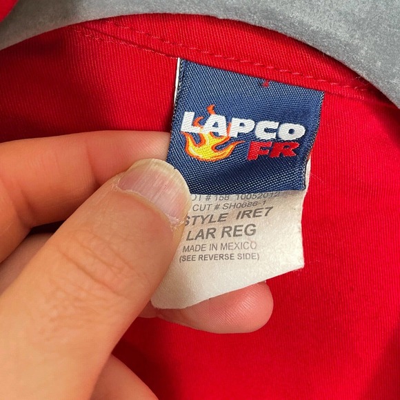 Lot Of 2 Lapco FR Large Mens Red Flame Resistant Collared Button Up Shirt - Picture 3 of 7